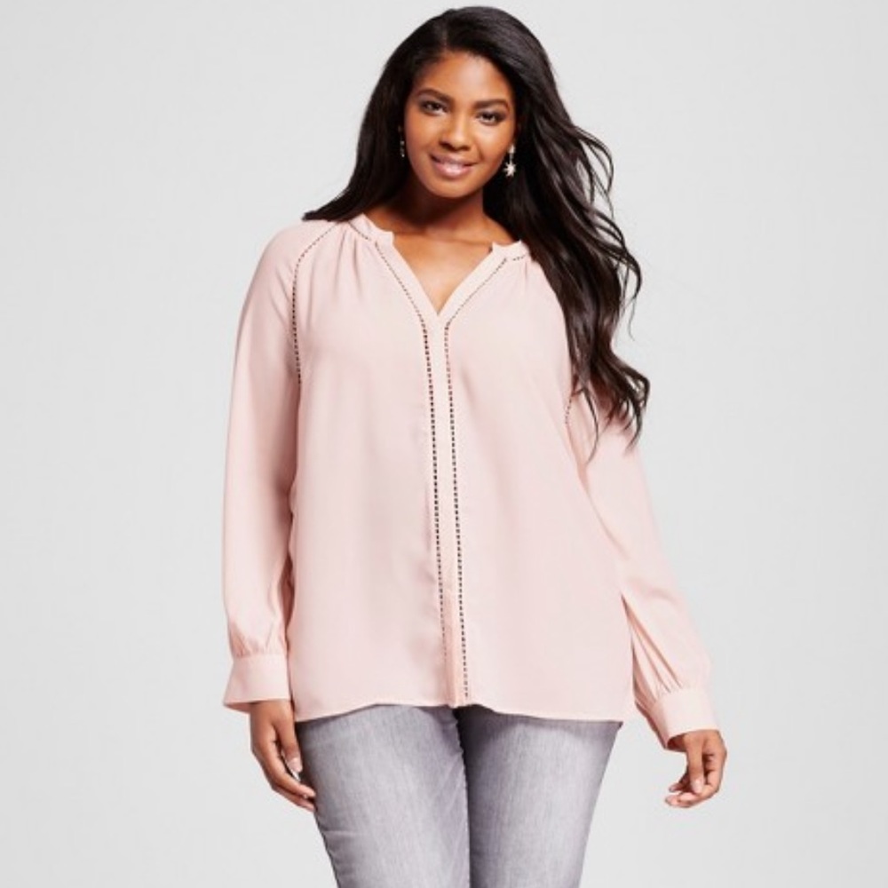 Ava & Viv 2X Blush Pink Ladder Trim Blouse